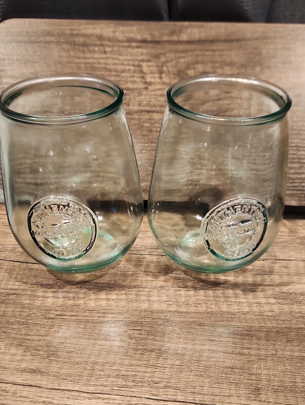 Set of 2 Authentic 100% Recycled Green Glass Tumbler Drinking Glass San Miguel